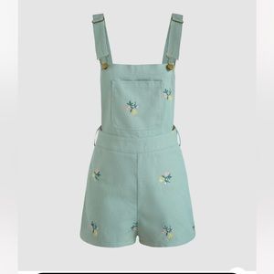 Floral Embroidery Pocket Romper